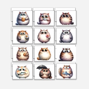 Cute cat notecards, illustrated kitty set, blank note cards for snail mail and all occasions