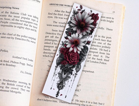 Romantasy Dark Romance Bookmark | Handmade Gothic Heart & Roses