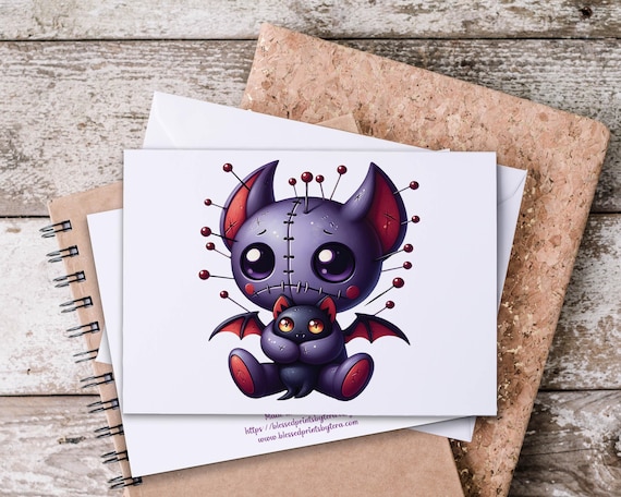 Voodoo Bat Notecard Set: Spooky Halloween Greeting Cards