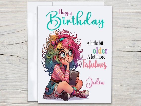 Personalized Funny Birthday Card, "A Little Bit Older A Lot More Fabulous", Best Friend Bday, 13th Birthday, Official Teenager, Teen, BC240