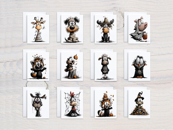 Halloween Notecards Set, Cute Halloween Animals, Fall Notecards, Halloween Stationary, Watercolor Notecards, All Hallows Eve, CS390