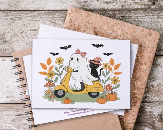 Cute Kawaii Ghost Notecards, Sassy Ghost, Funny Halloween Card, Halloween Aesthetics, Boojee, Happy Halloween Card, Halloween Thank You