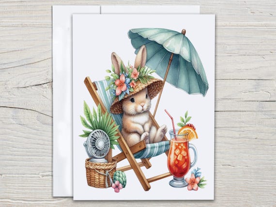 Cute Bunny Watercolor Notecards, Summer Notecards, Snail Mail, All Occasion Cards, Blank Notecards, Kids Stationary Set, Thank You, EC195