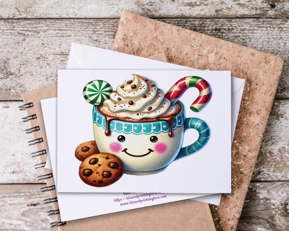 Winter Hot Cocoa Notecard Set, Cute Christmas Notecards, Blank Winter Greeting Card, Holiday Thank You Cards, Snail Mail, Everyday, WN1