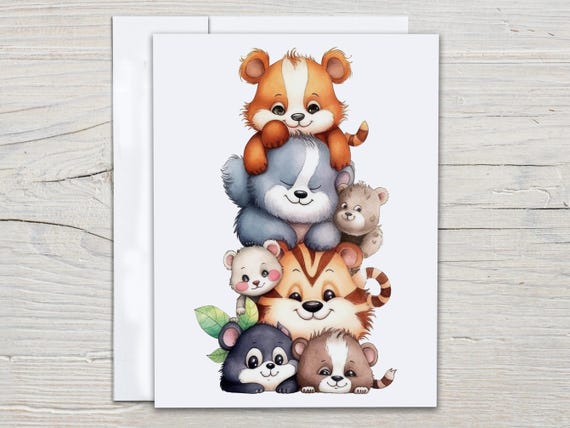 Cute Animal Notecard Set, All Occasion Cards, Just Because Card, Blank Notecard, Everyday Card, Wildlife Cards, Thank You Notes, EC381