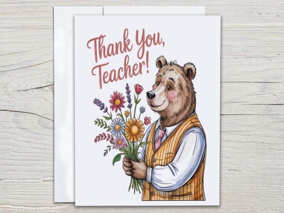 Watercolor Bear Notecard Set, Teacher Thank You Cards, Teaching Assistant, Staff Appreciation, Gratitude Card, Everyday Card, EC330