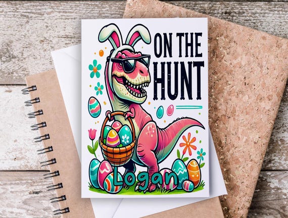 T Rex Easter Card, Personalized Easter Card, Grandson Easter Card, Cute Easter Card, Easter Greetings, Children's Easter Card, GC21
