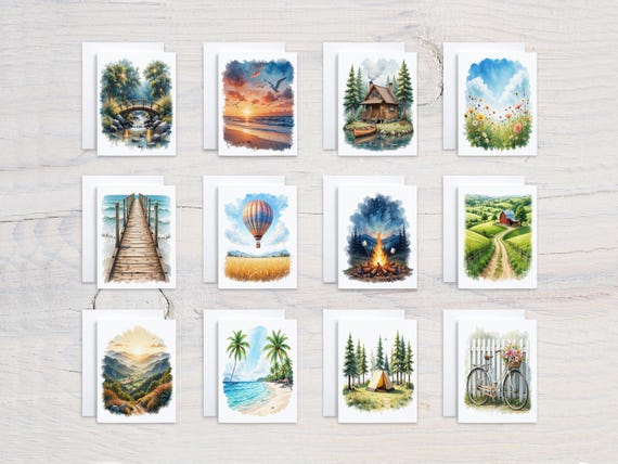 Summer Landscapes Notecard Set, Cute Stationary, Snail Mail, Correspondence, Thank You Card, Get Well Card, Mountains, Everyday, Beach,CS189
