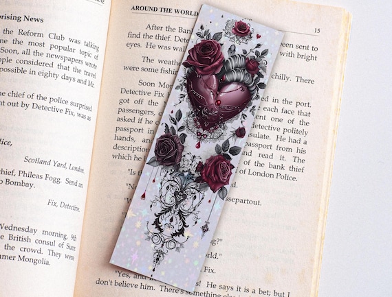 Romantasy Dark Romance Bookmark | Handmade Gothic Heart & Roses