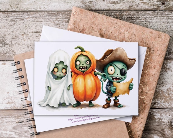 Kawaii Zombie Notecard Set: Spooky Halloween Snail Mail