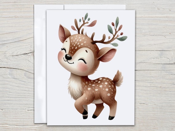 Kawaii Deer Notecard Set, Cute Stationary, Blank Notecard, Everyday Card, All Occasion Cards, Fawn, Just Because Card, Thank You Card, EC111