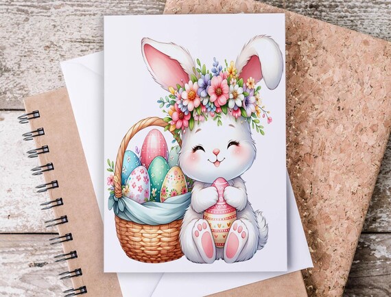 Happy Easter Card, Cute Bunny Easter Card, Kids Easter Greeting, Fun Easter Card, Card for Easter, Granddaughter Card, Childrens Easter,GC38