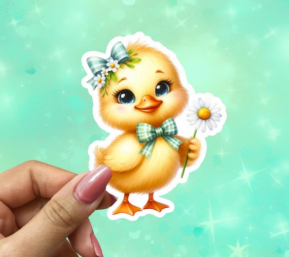 Cute Duck Sticker, Hello Spring Sticker, Kawaii Stickers, Duck Decal, Bullet Journal Decor, Water-Resistant Duck Sticker