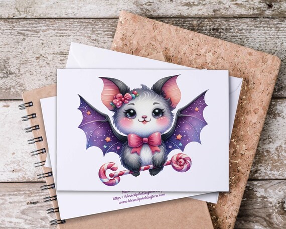 Kawaii Bat Notecard Set: Spooky-Cute Halloween Cards