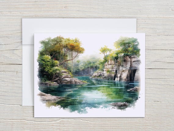Cenote Lake Watercolor Notecard Set, All Occasion Cards, Just Because Card, Blank Notecard, Cute Stationary, Lake, Unique Stationary, EC379