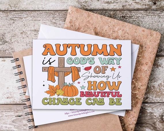 Autumn Christian Notecard Set, God's Way of Change, Encouraging Message, Christian Stationery, Fall Scripture, Autumn Change, IN10