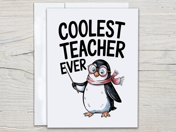 Coolest Teacher Ever Penguin Notecard Set, Bulk Cards, All Occasion Cards, Teaching Assistant, Teacher Week Gift, Everyday, Gratitude, EC331