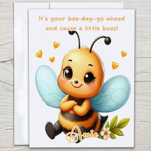 Personalized Bumblebee Card, Funny Birthday Card, Bee Illustration, Happy Bee Day, Bee Lover Gift, Custom Card, Bumblebee Card, BC113
