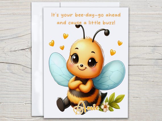 Personalized Bumblebee Card, Funny Birthday Card, Bee Illustration, Happy Bee Day, Bee Lover Gift, Custom Card, Bumblebee Card, BC113