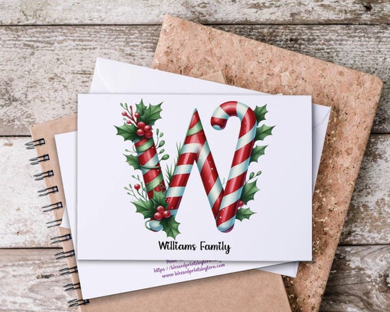 Personalized Candy Cane Notecards: Custom Holiday Stationery Set