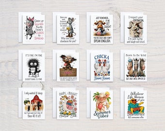 Funny Animal Notecard Set, Snarky Saying Cards, Card Assortment, Blank Notecards, Just Because Card, Everyday Card, All Occasion, CS335