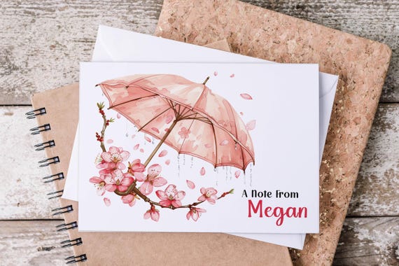 Personalized Note Cards & Envelope | Kids Stationary | Custom Cherry Blossom Spring Card | Cute Teacher Thank You, Memo Gift, Handmade