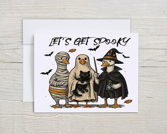 Halloween Goose Notecard Set, Let's Get Spooky Notecards, Goose Halloween Cards, Blank Notecard, Ghost Goose, Happy Halloween Card, EC408