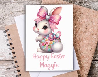 Cute Easter Bunny Card, Happy Easter Card, Easter Greetings, Baby's First Easter, Handmade Easter, Kids Easter Card, Personalized, GC10