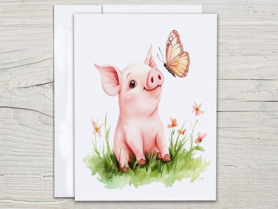 Cute Pig Notecard Set, Farm Themed Birthday, Thank You Card, Get Well Card, Just Because, Pink Pig Blank Notecards, All Occasion Card, EC152
