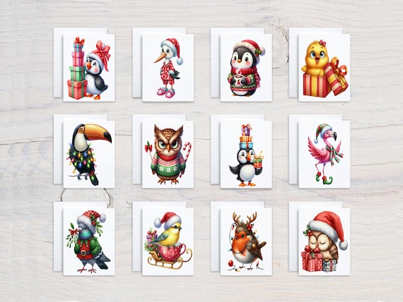 Christmas Bird Note Card Set, Custom Notecards, Blank Notecards, Christmas Stationary, Snowy Birds, Winter Birds, Holiday Thank You, CS375