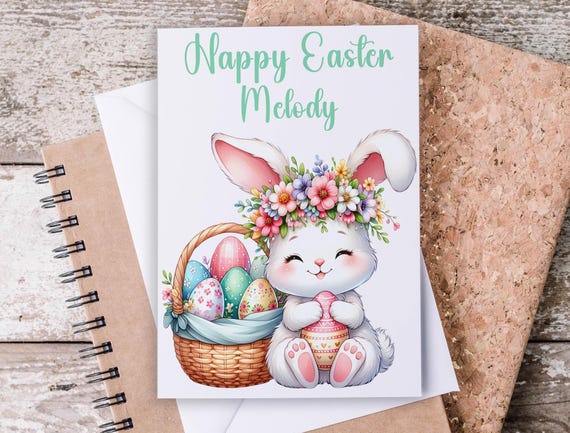Bunny Easter Card, Happy Easter Cards for Children, Personalized Easter Greetings, Fun Easter Card for Kids, Granddaughter Easter Card, GC38