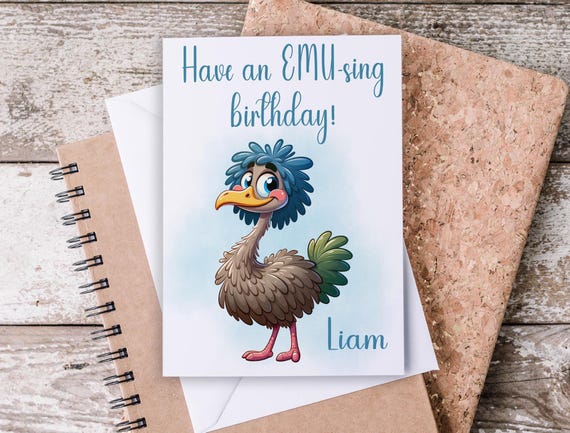 Personalized Birthday Card, Cute Emu Greeting Card, Have an EMU-zing Birthday, Funny Bird Card, Child's Birthday, GC19
