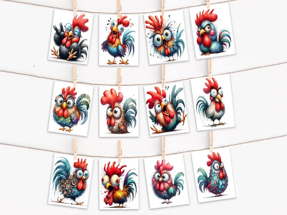 Assorted Chicken Cards, Variety Pack, Holiday Card Set, Get Well Card, Birthday Card Pack, Greeting Card Friend, Notecard Set, CS33