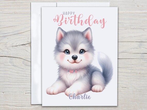 Personalized Cute Wolf Birthday Card, Watercolor Bday Card, Handmade Bday Card, Bestie Birthday Card, Happy Bday, Bday Card for Her, CS102