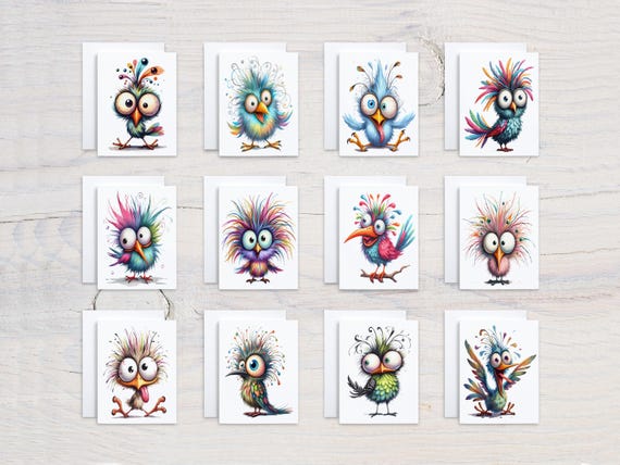 Funny Quirky Bird Notecard Set, Card Assortment, Variety Pack, Everyday Card, Just Because Card, All Occasion Cards, Kawaii Stationary,CS150
