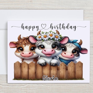 Cow Birthday Card, Personalised Birthday Card, Peeking Cow Card, Named Card, Highland Cow Card, Animal Birthday, Peeking Cow, BC280