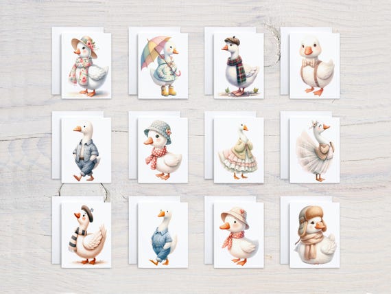 Vintage Geese Assorted Cards, Thank You Cards, Everyday Cards, Miss You Card, Cute Notecard Set, Kawaii Stationary, Birthday, Blank, CS85
