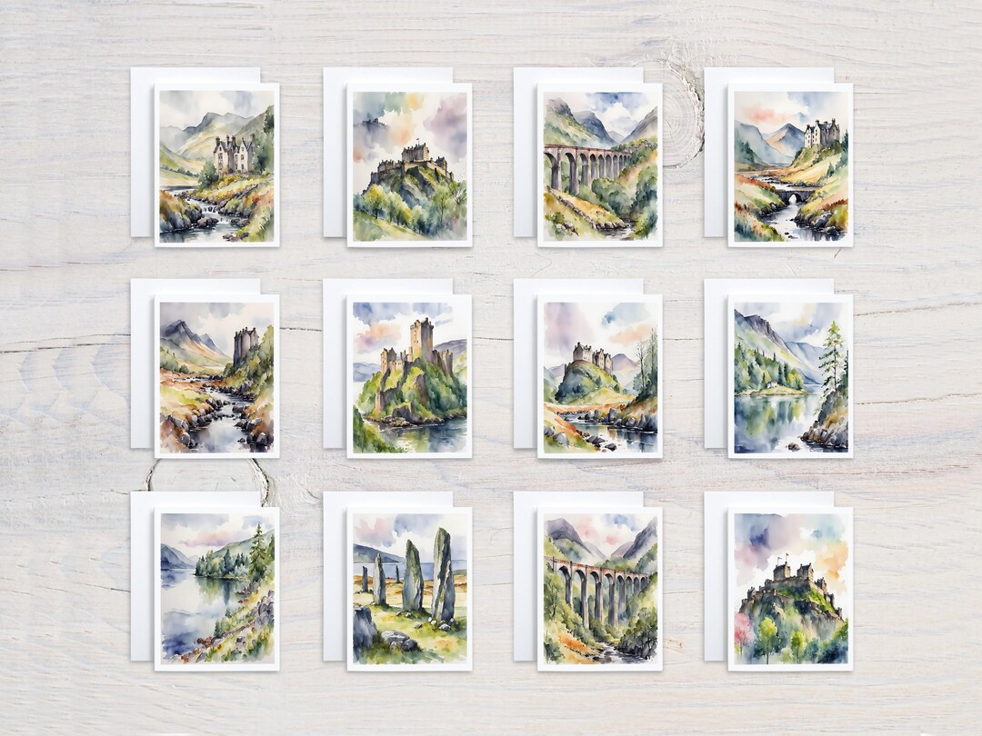 Watercolor Landscape Notecard Set, Scottish Highlands Cards, Blank ...