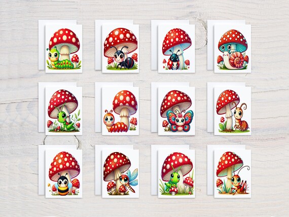 Kawaii Animal Notecards Set, Mushroom Cards, All Occasion Cards, Variety Pack, Cute Stationary, Blank Notecards, Birthday Card Pack, CS288