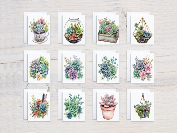 Assorted Succulent Notecards, Blank Cards Set, Thank You Card Pack, All Occasion, Bulk Greeting Cards, Just Because Card, Birthday, CS136