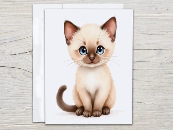 Cute Siamese Cat Notecards, Cat Stationery, Just Because Card, Thankyou Card, Blank Notecards, Notecard Set, Snail Mail, Everyday, EC357