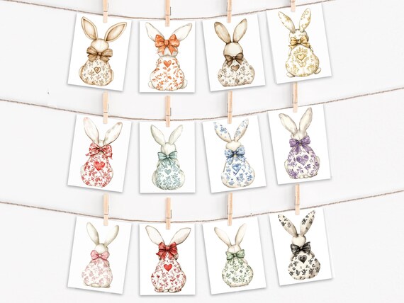 Assorted Card Set, Coquette Easter Bunny Cards, Variety Pack, Easter Greetings, Blank Notecards, Cute Easter Card, Happy Easter Card, CS48