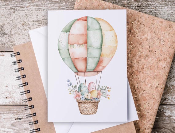 Card Set Watercolor Air Balloon, Everyday Card, Snail Mail, Just Because Card,Blank Notecards, Greeting Card Pack, Thank You Notes, EC9
