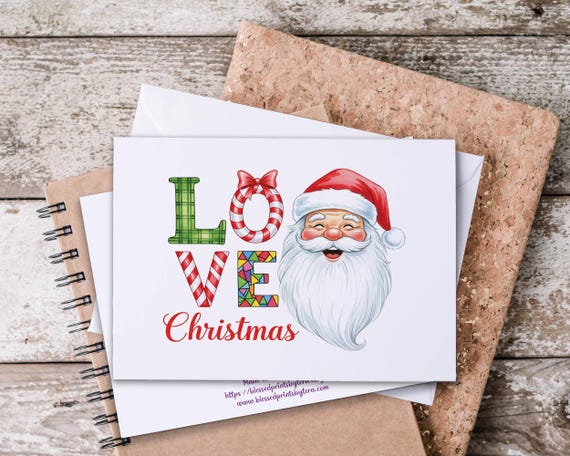 Santa Claus Notecard Set, Love Christmas, Holiday Thank You, Blank Notecards, Winter Greeting Card, Christmas Stationery, Snail Mail