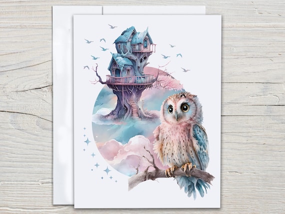 Watercolor Owl Notecards, Cute Stationary Set, Thank You Card, Correspondence, All Occasion Cards, Owl Illustration, Everyday, Blank, EC258