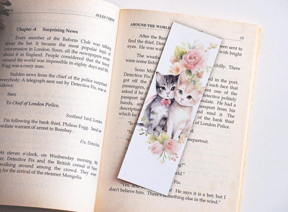 Cat Handmade Bookmark - Cute Bookmark with Flowers, Bookish Gift, BookTok Must-Have, Reader Favorite, Funny Cat Print, Gift for Book Lovers