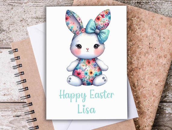 Happy Easter Bunny Card, Cute Easter Greeting, Baby's First Easter Card, Personalized Granddaughter Card, Handmade Easter, GC11