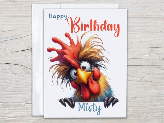 Personalized Rooster Bday Card, Bestie Birthday Card, Watercolor Bday Card, Funny Bday Card, 30th Birthday Card, Bday Card for Him, BC137