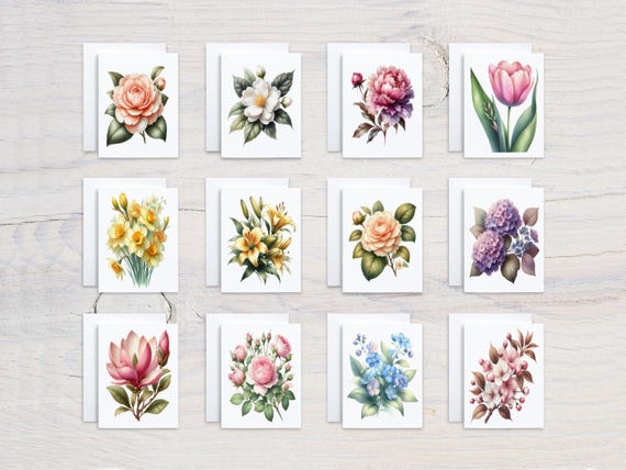 Assorted Watercolor Flowers Notecards Set, Pretty Notecards, Card Assortment, All Occasion Cards, Birthday Card Pack, Greeting Cards, CS249