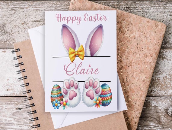 Personalized Cute Easter Card, Bunny Easter Card, Kids Easter Card, Granddaughter Card, Cards With Envelopes, Baby's First Easter, GC43